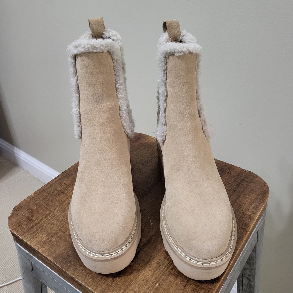 Women's Anissa Lug Sole Block Heel Cozy Faux Fur Chelsea Winter Booties - Picture 2 of 4